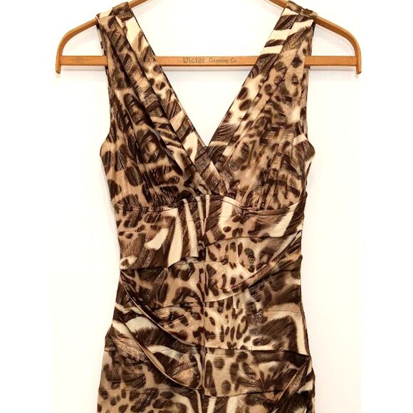 Forever 21 Brown Gold Leopard Print Ruched Bodycon Mini Dress Medium - Picture 3 of 6